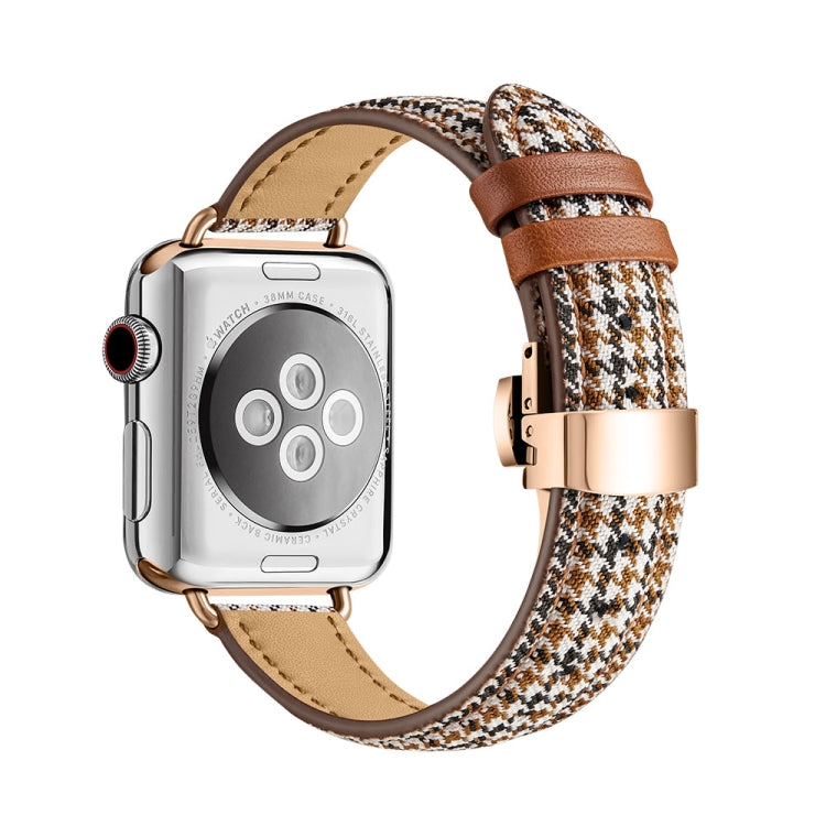 Slimming Butterfly Buckle Watch Band For Apple Watch Series 9&8&7 41mm / SE 3&SE 2&6&SE&5&4 40mm / 3&2&1 38mm(Houndstooth Brown Rose Gold) - Watch Bands by buy2fix | Online Shopping UK | buy2fix