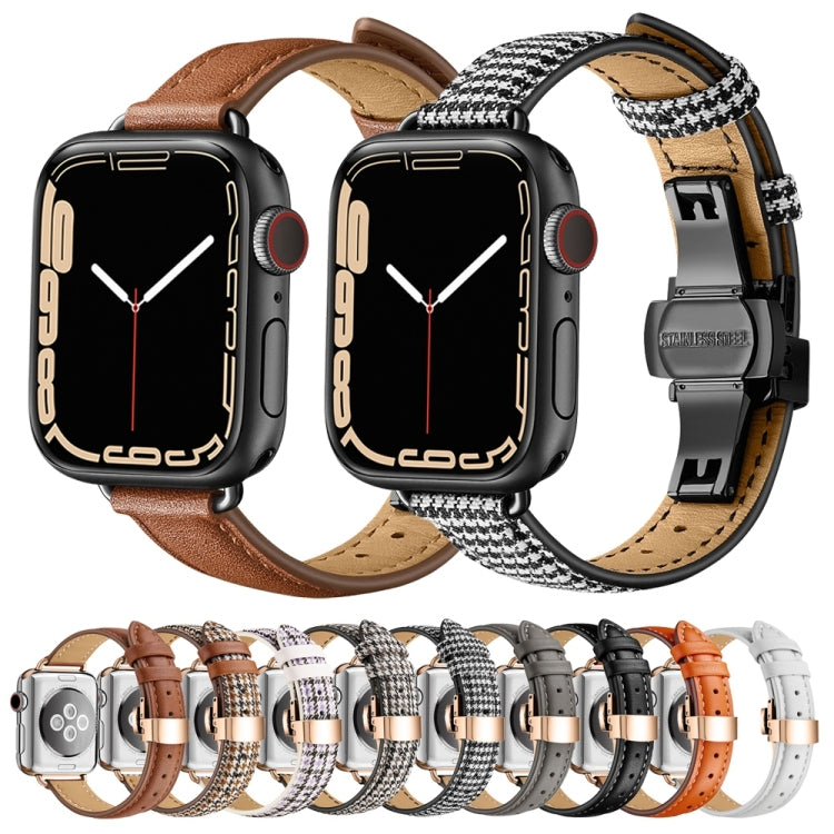 Slimming Butterfly Buckle Watch Band For Apple Watch Ultra 49mm&Watch Ultra 2 49mm / Series 9&8&7 45mm / SE 3&SE 2&6&SE&5&4 44mm / 3&2&1 42mm(Brown Rose Gold) - Watch Bands by buy2fix | Online Shopping UK | buy2fix