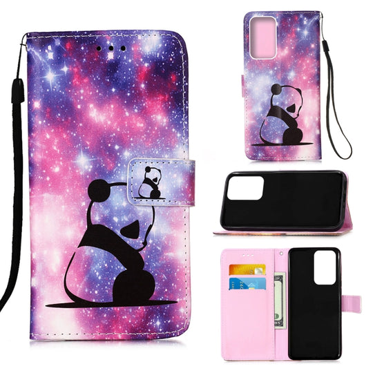 For Samsung Galaxy A73 5G Colored Drawing Pattern Plain Weave Leather Phone Case(Baby Panda)