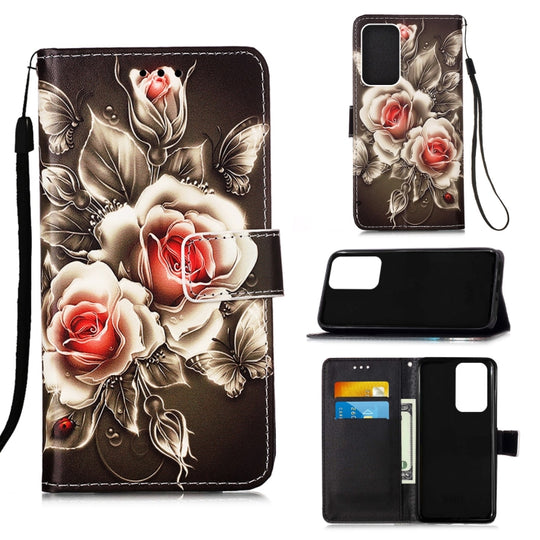 For Samsung Galaxy A73 5G Colored Drawing Pattern Plain Weave Leather Phone Case(Rose)