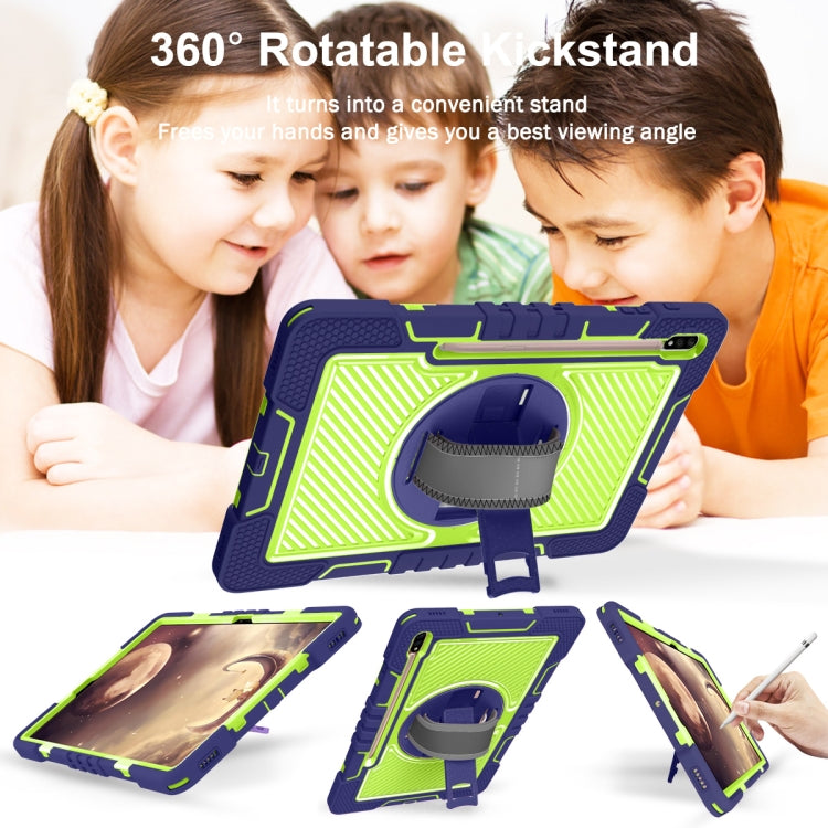 For Samsung Galaxy Tab A7 Lite 360 Degree Rotation Contrast Color Silicone + PC Tablet Case(Navy Blue+Yellow Green) - Tab A7 Lite T220 / T225 by buy2fix | Online Shopping UK | buy2fix