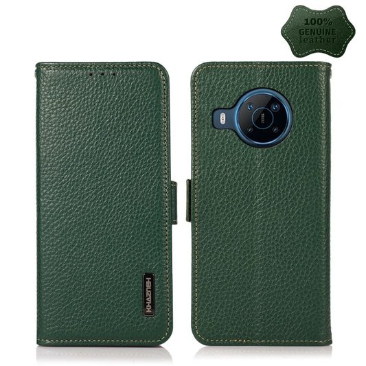 For Nokia X100 KHAZNEH Side-Magnetic Litchi Genuine Leather RFID Phone Case(Green) - Nokia Cases by buy2fix | Online Shopping UK | buy2fix