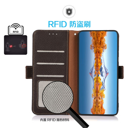 For Nokia X100 KHAZNEH Side-Magnetic Litchi Genuine Leather RFID Phone Case(Brown) - Nokia Cases by buy2fix | Online Shopping UK | buy2fix