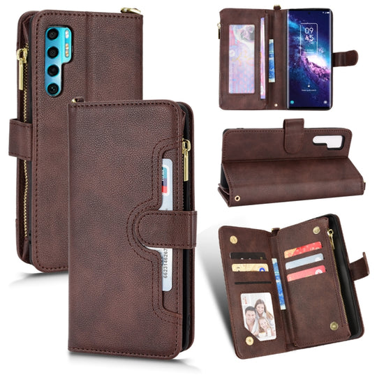 For TCL 20 Pro 5G Litchi Texture Zipper Leather Phone Case(Brown)