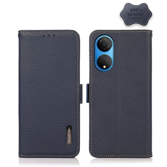 For Honor X7 / Play 30 Plus KHAZNEH Side-Magnetic Litchi Genuine Leather RFID Phone Case(Blue) - Honor Cases by buy2fix | Online Shopping UK | buy2fix