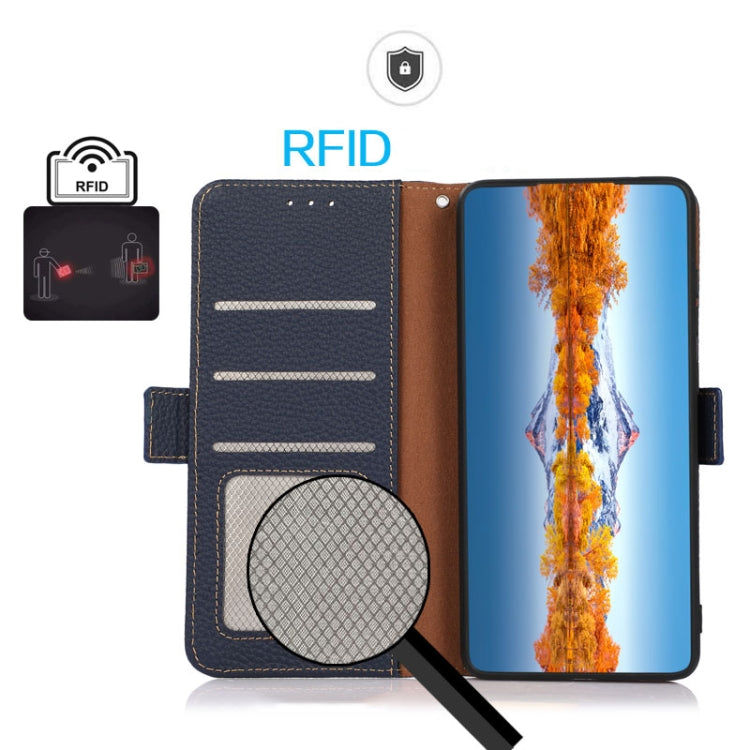 For Honor X7 / Play 30 Plus KHAZNEH Side-Magnetic Litchi Genuine Leather RFID Phone Case(Blue) - Honor Cases by buy2fix | Online Shopping UK | buy2fix