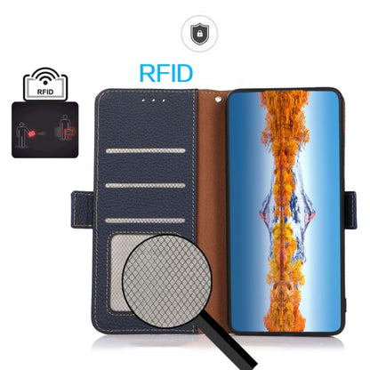For Honor X7 / Play 30 Plus KHAZNEH Side-Magnetic Litchi Genuine Leather RFID Phone Case(Blue) - Honor Cases by buy2fix | Online Shopping UK | buy2fix
