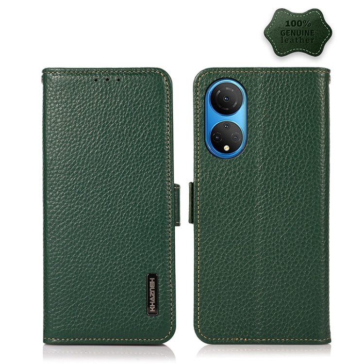 For Honor X7 / Play 30 Plus KHAZNEH Side-Magnetic Litchi Genuine Leather RFID Phone Case(Green) - Honor Cases by buy2fix | Online Shopping UK | buy2fix