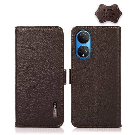 For Honor X7 / Play 30 Plus KHAZNEH Side-Magnetic Litchi Genuine Leather RFID Phone Case(Brown) - Honor Cases by buy2fix | Online Shopping UK | buy2fix