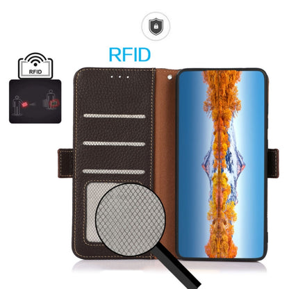 For Honor X7 / Play 30 Plus KHAZNEH Side-Magnetic Litchi Genuine Leather RFID Phone Case(Brown) - Honor Cases by buy2fix | Online Shopping UK | buy2fix