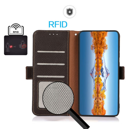 For Honor X30i / Play6T Pro / X8 KHAZNEH Side-Magnetic Litchi Genuine Leather RFID Phone Case(Brown) - Honor Cases by buy2fix | Online Shopping UK | buy2fix