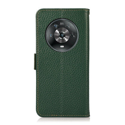 For Honor Magic 4 KHAZNEH Side-Magnetic Litchi Genuine Leather RFID Phone Case(Green) - Honor Cases by buy2fix | Online Shopping UK | buy2fix