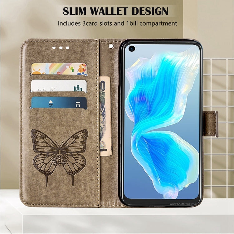 For OPPO Reno7 5G Global/Find X5 Lite Embossed Butterfly Leather Phone Case(Grey) - OPPO Cases by buy2fix | Online Shopping UK | buy2fix