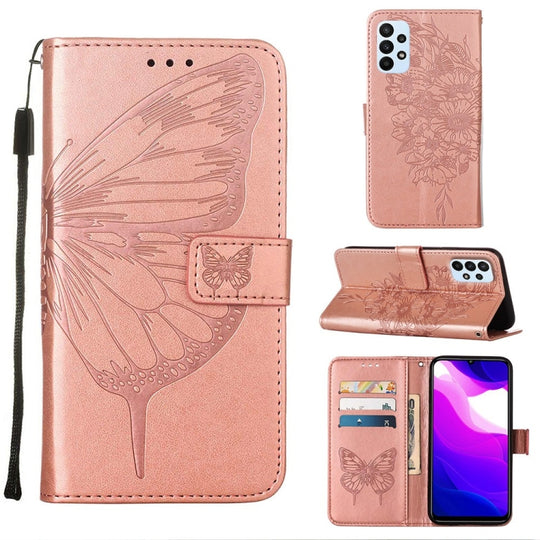 For Samsung Galaxy A23 4G / 5G Embossed Butterfly Leather Phone Case(Rose Gold)
