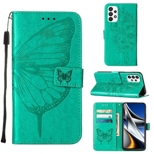 For Samsung Galaxy A73 5G Embossed Butterfly Leather Phone Case(Green)
