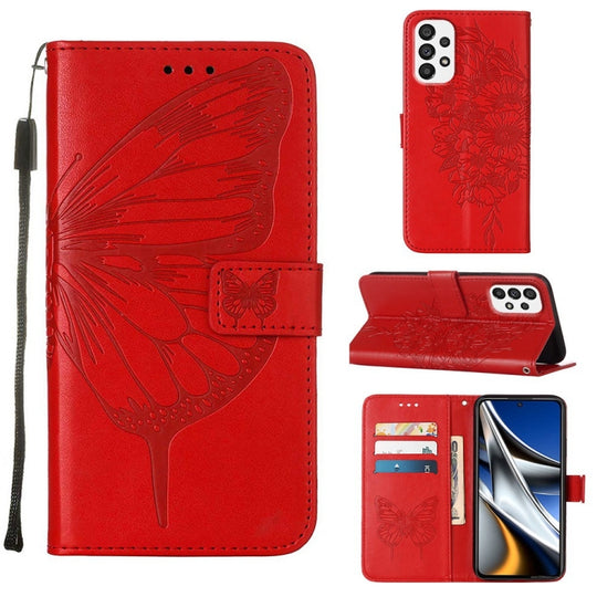 For Samsung Galaxy A73 5G Embossed Butterfly Leather Phone Case(Red)