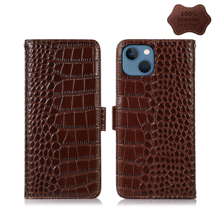 For iPhone 13 Crocodile Top Layer Cowhide Leather Phone Case(Brown) - iPhone 13 Cases by buy2fix | Online Shopping UK | buy2fix