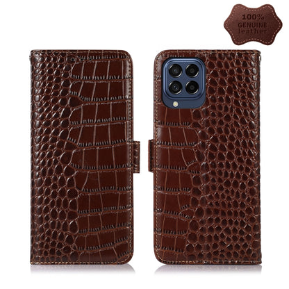 For Samsung Galaxy M53 5G Crocodile Top Layer Cowhide Leather Phone Case(Brown) - Galaxy Phone Cases by buy2fix | Online Shopping UK | buy2fix