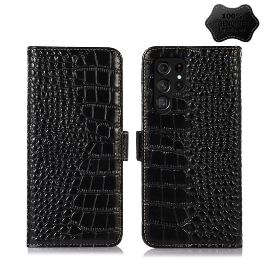For Samsung Galaxy S22 Ultra 5G Crocodile Top Layer Cowhide Leather Phone Case(Black) - Galaxy S22 Ultra 5G Cases by buy2fix | Online Shopping UK | buy2fix