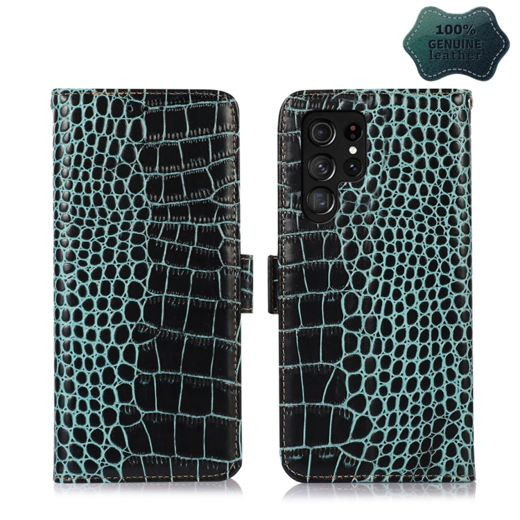 For Samsung Galaxy S22 Ultra 5G Crocodile Top Layer Cowhide Leather Phone Case(Green) - Galaxy S22 Ultra 5G Cases by buy2fix | Online Shopping UK | buy2fix