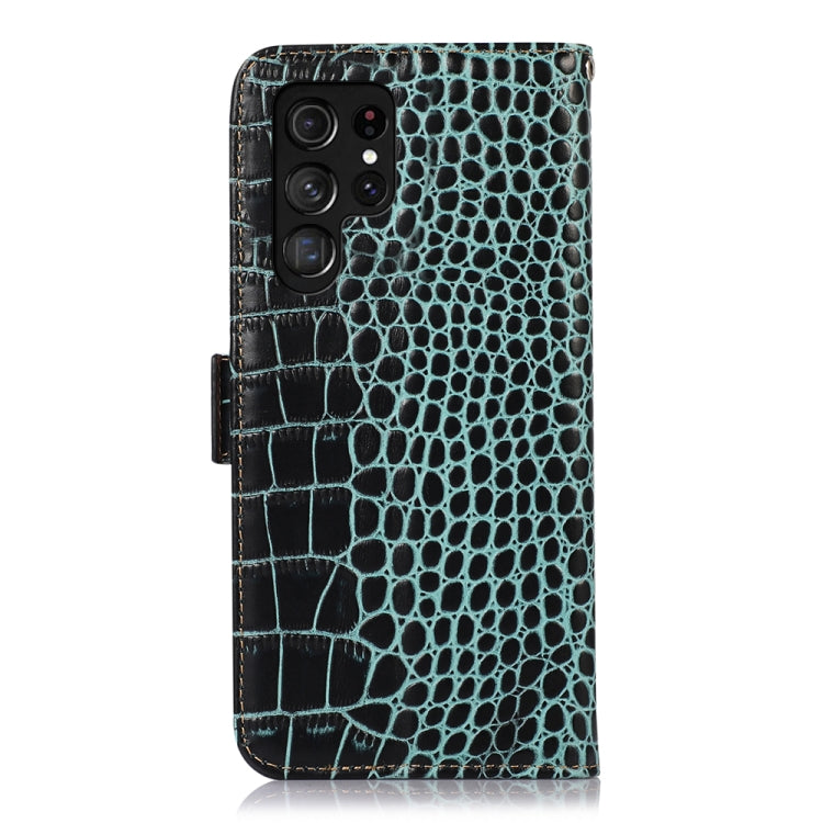 For Samsung Galaxy S22 Ultra 5G Crocodile Top Layer Cowhide Leather Phone Case(Green) - Galaxy S22 Ultra 5G Cases by buy2fix | Online Shopping UK | buy2fix
