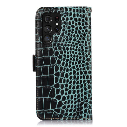 For Samsung Galaxy S22 Ultra 5G Crocodile Top Layer Cowhide Leather Phone Case(Green) - Galaxy S22 Ultra 5G Cases by buy2fix | Online Shopping UK | buy2fix