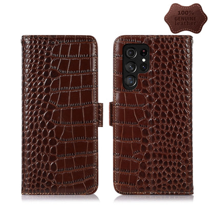 For Samsung Galaxy S22 Ultra 5G Crocodile Top Layer Cowhide Leather Phone Case(Brown) - Galaxy S22 Ultra 5G Cases by buy2fix | Online Shopping UK | buy2fix