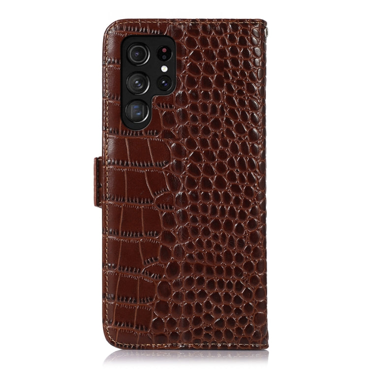 For Samsung Galaxy S22 Ultra 5G Crocodile Top Layer Cowhide Leather Phone Case(Brown) - Galaxy S22 Ultra 5G Cases by buy2fix | Online Shopping UK | buy2fix