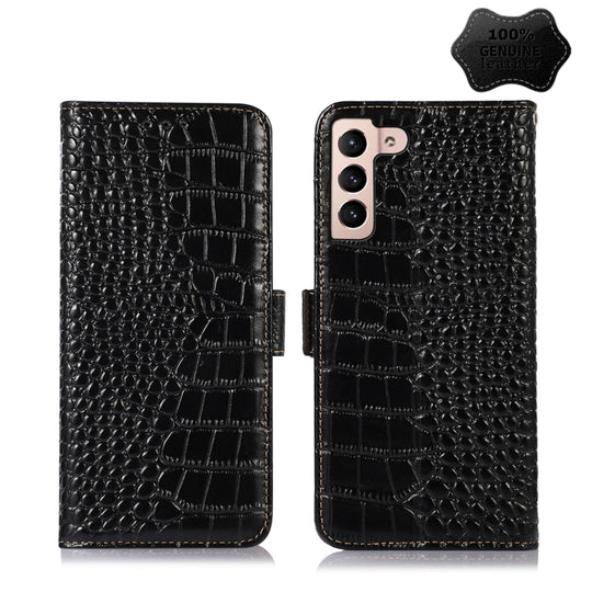 For Samsung Galaxy S22 5G Crocodile Top Layer Cowhide Leather Phone Case(Black)