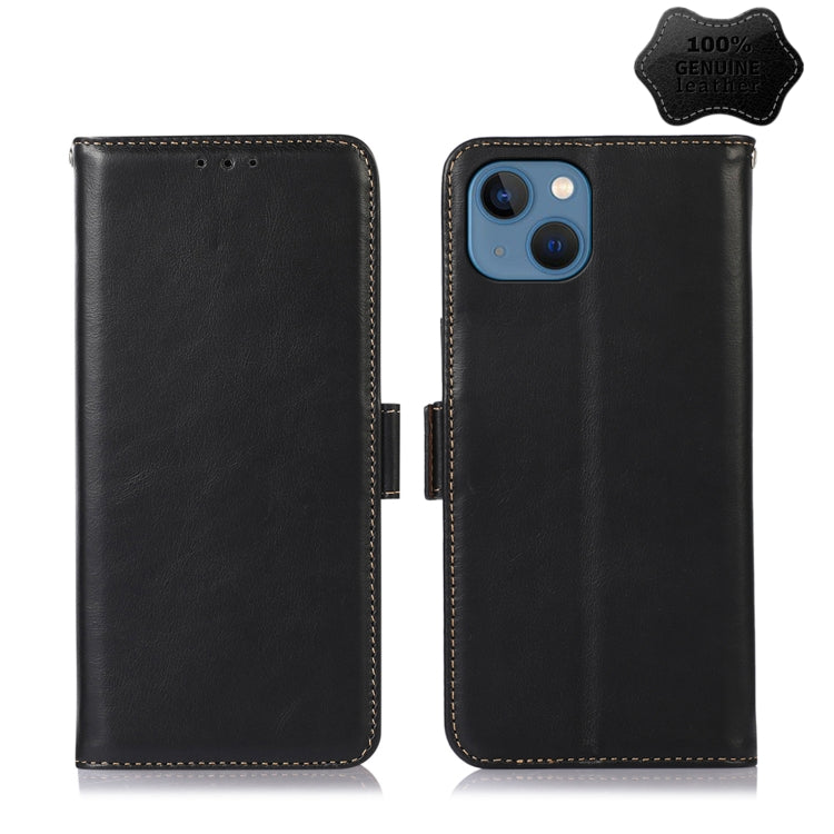 For iPhone 13 Crazy Horse Top Layer Cowhide Leather Phone Case(Black) - iPhone 13 Cases by buy2fix | Online Shopping UK | buy2fix