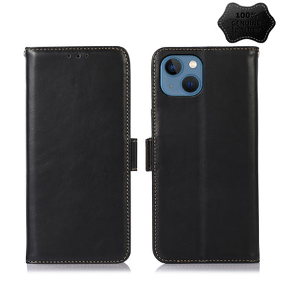 For iPhone 13 Crazy Horse Top Layer Cowhide Leather Phone Case(Black) - iPhone 13 Cases by buy2fix | Online Shopping UK | buy2fix