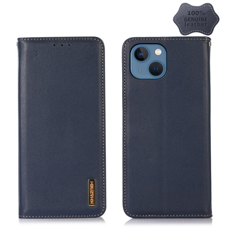 For iPhone 13 KHAZNEH Nappa Top Layer Cowhide Leather Phone Case(Blue) - iPhone 13 Cases by buy2fix | Online Shopping UK | buy2fix