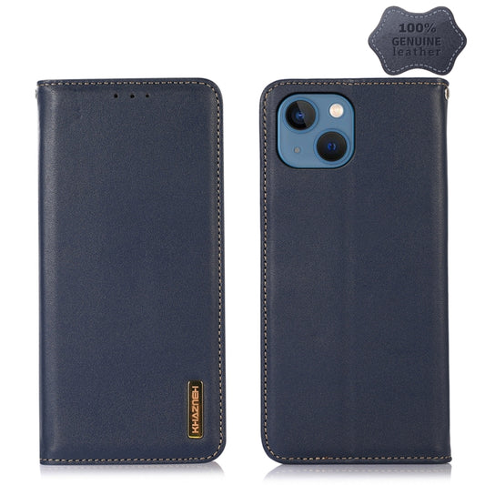 For iPhone 13 KHAZNEH Nappa Top Layer Cowhide Leather Phone Case(Blue) - iPhone 13 Cases by buy2fix | Online Shopping UK | buy2fix