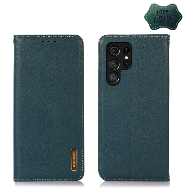 For Samsung Galaxy S22 Ultra 5G KHAZNEH Nappa Top Layer Cowhide Leather Phone Case(Green) - Galaxy S22 Ultra 5G Cases by buy2fix | Online Shopping UK | buy2fix