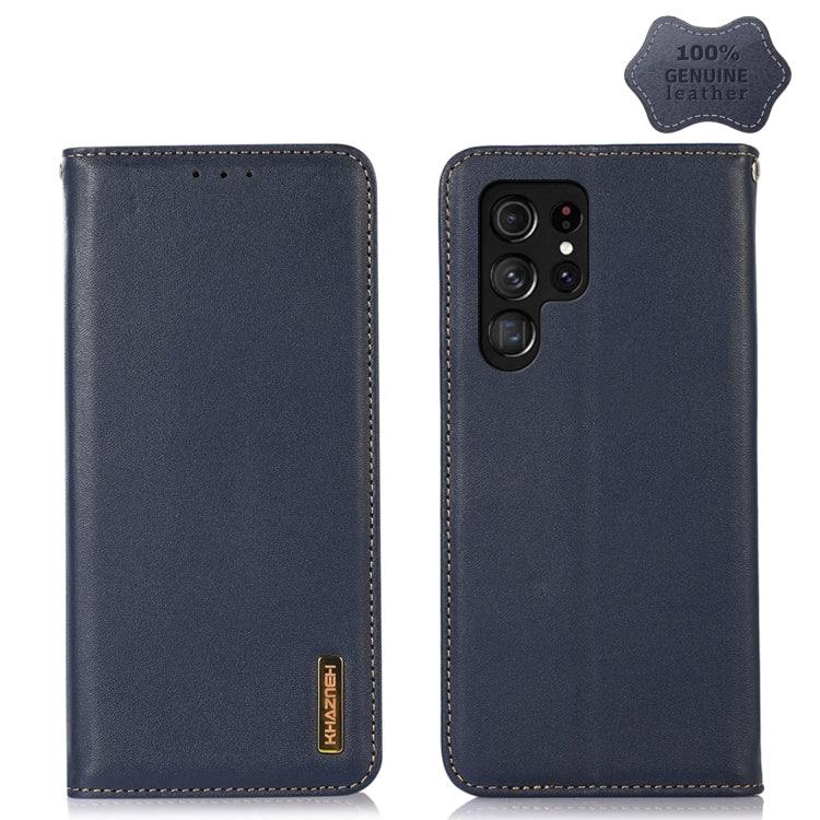 For Samsung Galaxy S22 Ultra 5G KHAZNEH Nappa Top Layer Cowhide Leather Phone Case(Blue) - Galaxy S22 Ultra 5G Cases by buy2fix | Online Shopping UK | buy2fix