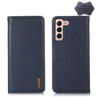 For Samsung Galaxy S22 5G KHAZNEH Nappa Top Layer Cowhide Leather Phone Case(Blue) - Galaxy S22 5G Cases by buy2fix | Online Shopping UK | buy2fix
