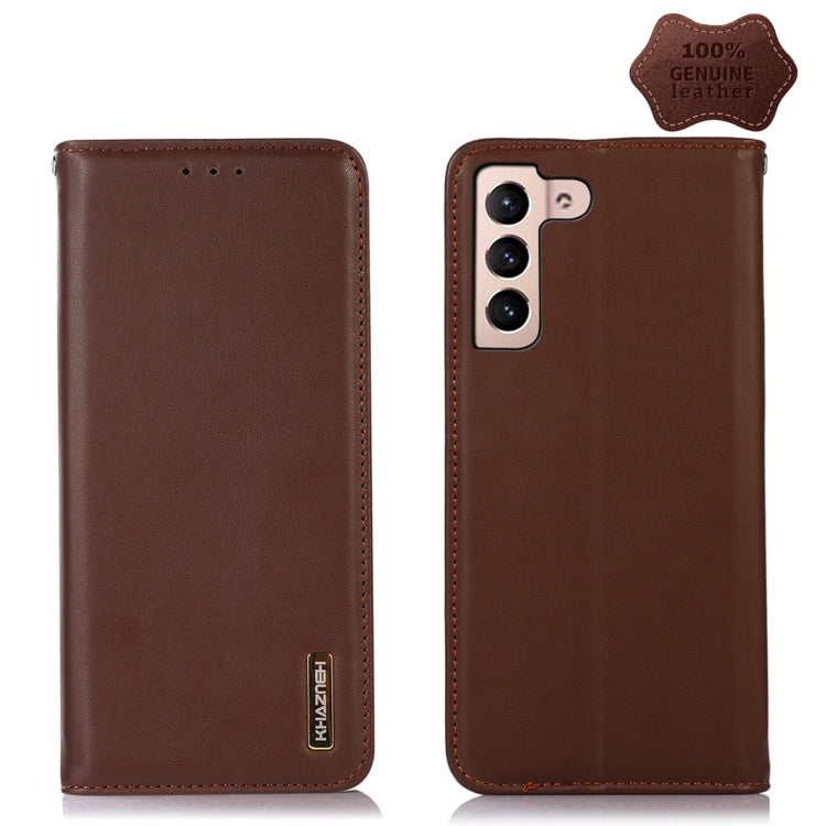 For Samsung Galaxy S22 5G KHAZNEH Nappa Top Layer Cowhide Leather Phone Case(Brown) - Galaxy S22 5G Cases by buy2fix | Online Shopping UK | buy2fix