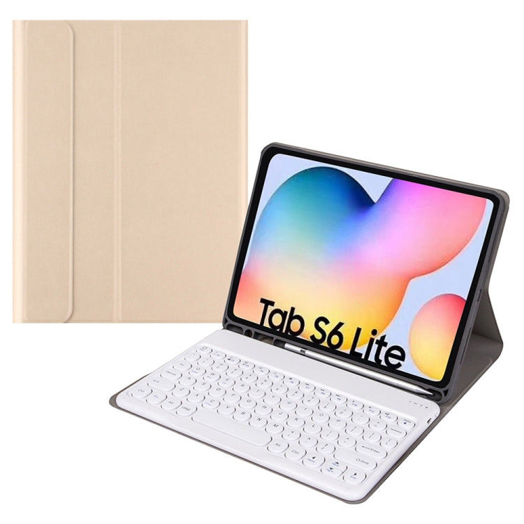 Round Cap Bluetooth Keyboard Leather Case with Pen Slot for Samsung Galaxy Tab S6 Lite, Specification:without Touchpad(Gold+White Keyboard) - Samsung Keyboard by buy2fix | Online Shopping UK | buy2fix