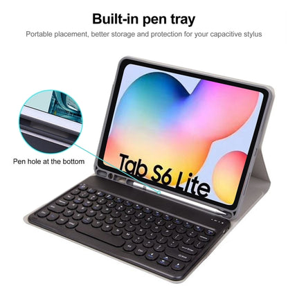 Round Cap Bluetooth Keyboard Leather Case with Pen Slot for Samsung Galaxy Tab S6 Lite, Specification:without Touchpad(Rose Gold+White Keyboard) - Samsung Keyboard by buy2fix | Online Shopping UK | buy2fix