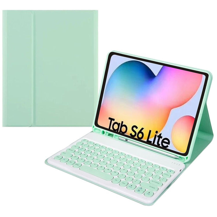 Round Cap Bluetooth Keyboard Leather Case with Pen Slot for Samsung Galaxy Tab S6 Lite, Specification:without Touchpad(Green+Green Keyboard) - Samsung Keyboard by buy2fix | Online Shopping UK | buy2fix