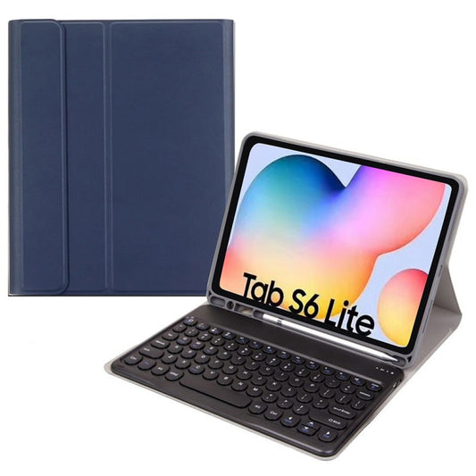 Round Cap Bluetooth Keyboard Leather Case with Pen Slot for Samsung Galaxy Tab S6 Lite, Specification:without Touchpad(Dark Blue+Black Keyboard) - Samsung Keyboard by buy2fix | Online Shopping UK | buy2fix