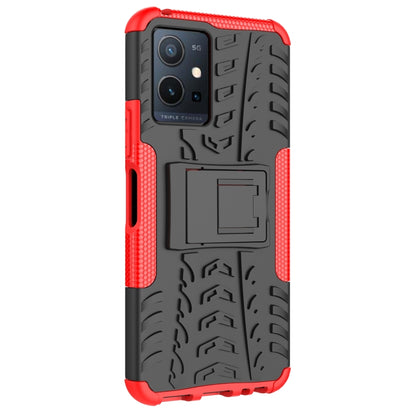 For vivo Y75 / Y55 / T1 5G Tire Texture TPU + PC Phone Case with Holder(Red) - vivo Cases by buy2fix | Online Shopping UK | buy2fix