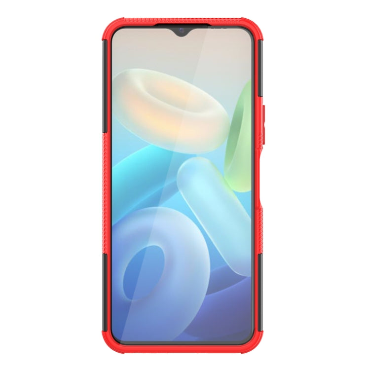 For vivo Y75 / Y55 / T1 5G Tire Texture TPU + PC Phone Case with Holder(Red) - vivo Cases by buy2fix | Online Shopping UK | buy2fix