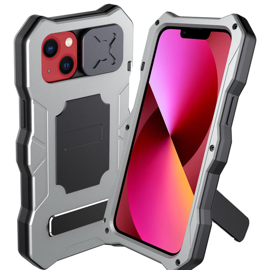 For iPhone 13 Metal + Silicone Sliding Camshield Holder Phone Case(Silver) - iPhone 13 Cases by buy2fix | Online Shopping UK | buy2fix