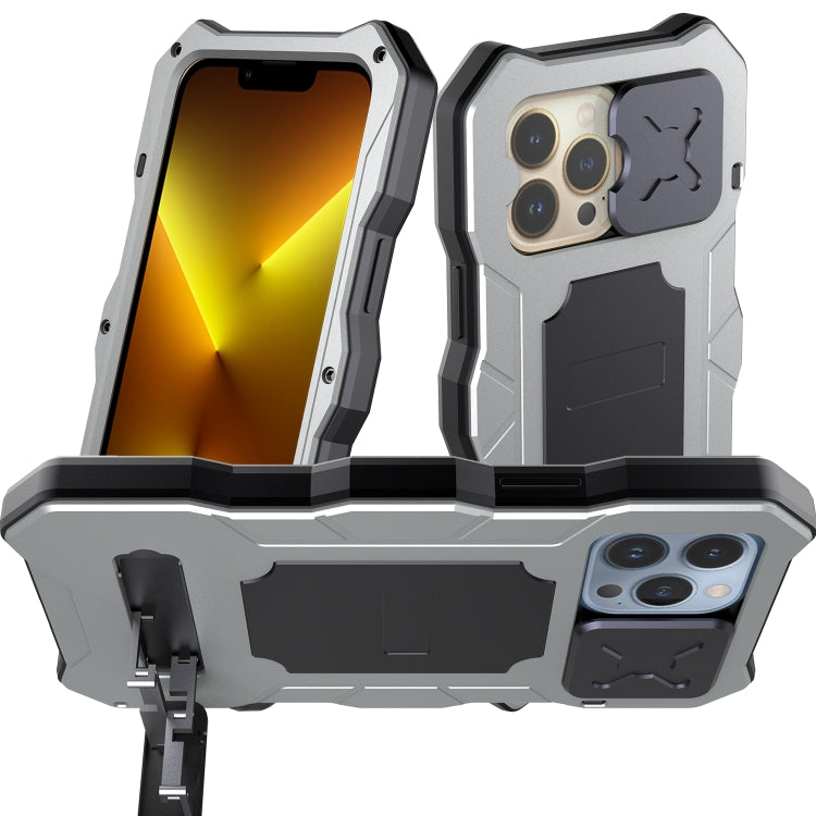 For iPhone 13 Pro Metal + Silicone Sliding Camshield Holder Phone Case (Silver) - iPhone 13 Pro Cases by buy2fix | Online Shopping UK | buy2fix