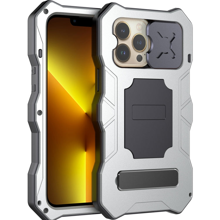 For iPhone 13 Pro Metal + Silicone Sliding Camshield Holder Phone Case (Silver) - iPhone 13 Pro Cases by buy2fix | Online Shopping UK | buy2fix