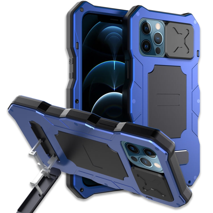 For iPhone 12 Pro Max Metal + Silicone Sliding Camshield Holder Phone Case(Blue) - iPhone 12 Pro Max Cases by buy2fix | Online Shopping UK | buy2fix