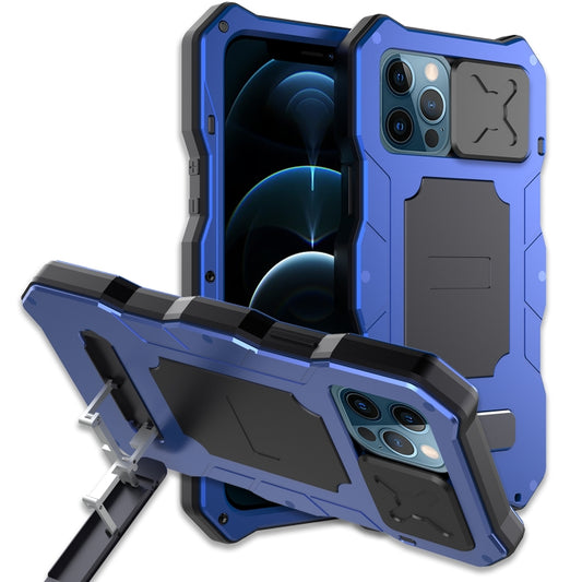 For iPhone 12 Pro Max Metal + Silicone Sliding Camshield Holder Phone Case(Blue) - iPhone 12 Pro Max Cases by buy2fix | Online Shopping UK | buy2fix
