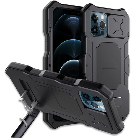 For iPhone 12 Pro Max Metal + Silicone Sliding Camshield Holder Phone Case(Black) - iPhone 12 Pro Max Cases by buy2fix | Online Shopping UK | buy2fix