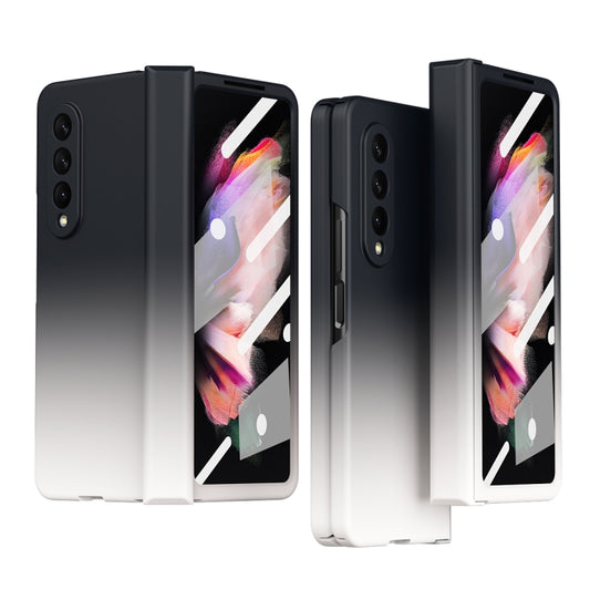For Samsung Galaxy Z Fold3 5G Gradient Color Hinge Flip Phone Case With Film(Black White) - Galaxy Phone Cases by buy2fix | Online Shopping UK | buy2fix